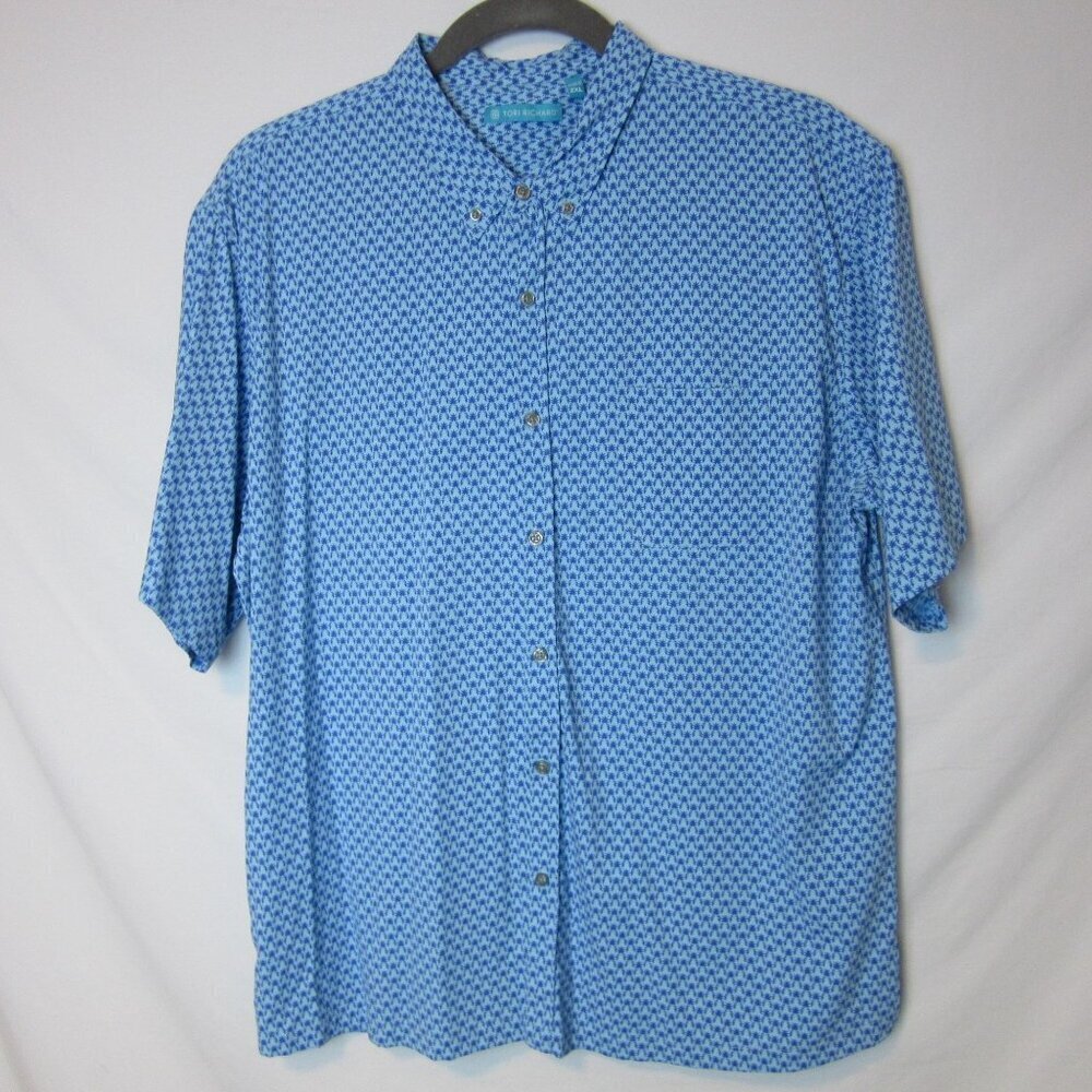 Tori Richard Short Sleeve Tropical Button Up Shirt Mens 2XL Blue Pineapple